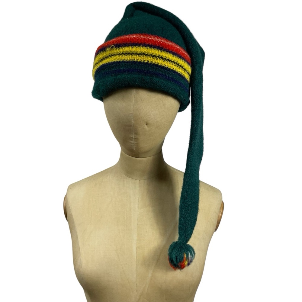 VTG Severson Nightcap Scrooge Stocking Green Knit Wool Ball Dickensian Costume